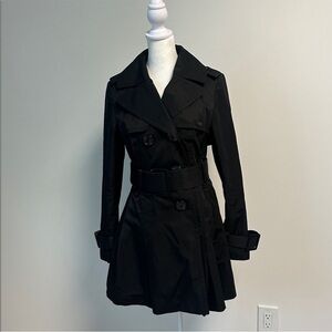 Miss Sixty Black Trench Raincoat – Size Small | Belted & Pleated | Great Cond